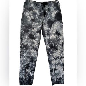 HOT TOPIC TIE DYE PANTS Black Gray White Denim size M Drawstring Waist
